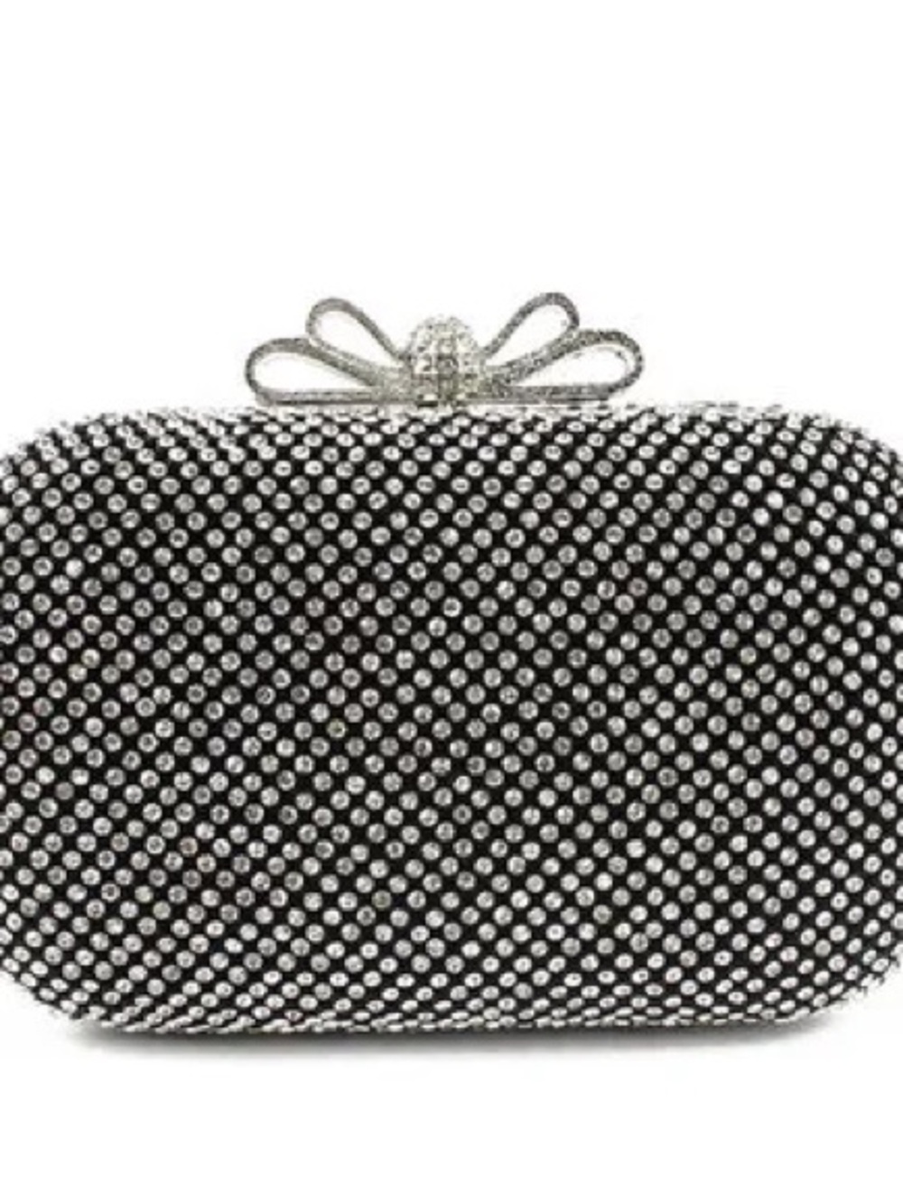 Embellished Black Rhinestone Clutch Bag with Bow Accent